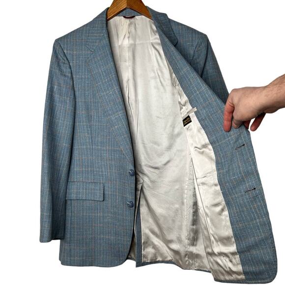 Hart Schaffner Marx Vintage Mens 38R Plaid 100% WOOL Blazer Jacket 2 Button Blue - Picture 3 of 8